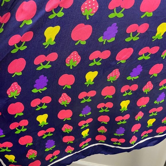 Vintage Navy Blue Bold Fruit Print Scarf Square 26" X 26" - Picture 3 of 7